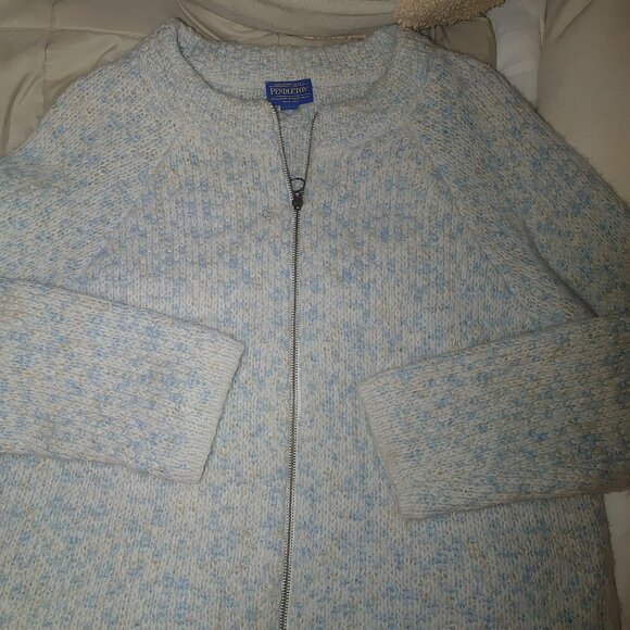 Pendleton Wool Mohair Blend Sweater L Blue Speckled Knit Long Sleeve Soft War - Picture 6 of 8